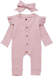 Vêtements pour bébé fille, printemps et automne, nouvelle combinaison à manches longues avec ceinture pour cheveux, combinaison 2 pièces, barboteuses pour nouveau-né - Product Image 2