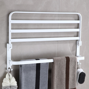 Porte-serviettes mural en aluminium à 2 barres, design moderne, longueur 60 cm, finition peinte en blanc, installation sans perçage pour salle de bain à domicile - Product Image 2