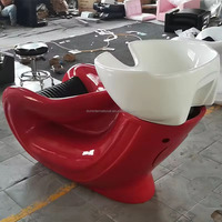 Chaise rouge durable de shampooing de fibre de verre chaise de lavage de cheveux de salon de coiffure pour la vente en gros