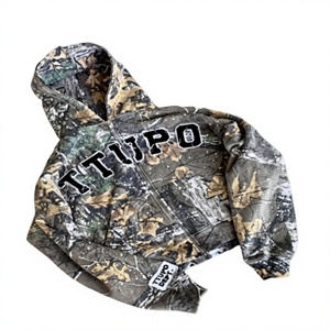 GENERSA SPORTS Sudadera con capucha corta unisex de felpa francesa estampada, con cremallera frontal, logo, estilo casual urbano, 350g, invierno, 100% algodón - Product Image 1
