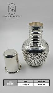 Pure Silver Designer <b>Bottle</b> for <b>Water</b> Ayurvedic Health Drinking <b>Bottle</b> Handmade Luxury Silver Flask - Product Image 4