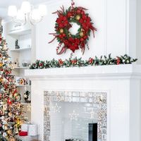 Karangan Bunga Natal Klasik Mewah dan Hiasan Bunga Merah Buatan Tangan untuk Dekorasi Gantungan Pintu Rumah Simulasi Natal