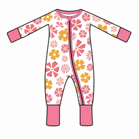 Combinaison bébé en viscose de bambou avec fermeture éclair bidirectionnelle, imprimé personnalisé, fleurs botaniques, vente en gros
