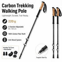 Bastón de Trekking Telescópico de Fibra de Carbono de 3 Secciones con Bloqueo Externo para Senderismo, Caminata y Esquí