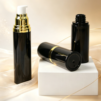 Flacon pompe en plastique 15ml 30ml 50ml 80ml 100ml 120ml, flacon pompe sans air rond pour lotion, soin de la peau, noir et or
