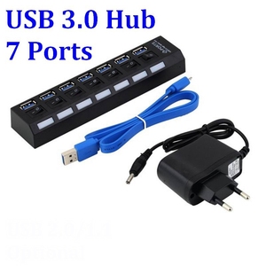 ฮับ USB 3.0 ความเร็วสูง 7 พอร์ต ฮับ USB 3.0 2.0 4 พอร์ต พร้อมไฟ LED สวิตช์เปิด/ปิด + อะแดปเตอร์ไฟฟ้า EU US สำหรับพีซีและแล็ปท็อป - Product Image 2