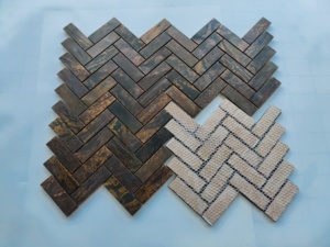 Mattonelle di <span class=keywords><strong>rame</strong></span> Vintage in bronzo per interni a spina di pesce in ottone scuro in metallo mosaico di mattonelle di parete opache per decorazione di pareti di edifici antichi - Product Image 5