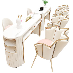 Rolling Massage Pedicure <b>Chair</b> <b>with</b> Manicure <b>Table</b> Nail Salon Furniture Set Spa Pedicure Station Cream Leather Winged Headrest - Product Image 4