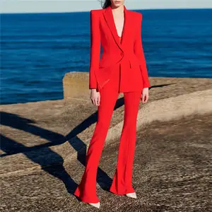 High Quality Plus Size Women Solid colors Slim Jackets With Pants Two Piece Suit