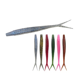 Topline 4 pièces/sacs leurre de pêche ver souple 12Cm 6G fourchette <span class=keywords><strong>2</strong></span> queues leurre souple alose Silicone plastique ver de pêche - Product Image 1
