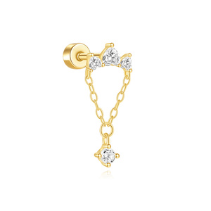 18K Gold Single Piece Irregular 925 <b>Heart</b> Series Zircon Piercing <b>Earring</b> - Product Image 1