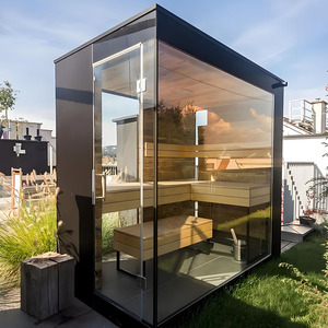 Sauna et bain à remous hybride en bois massif pour 4 à 6 personnes, moderne, pour villa, extérieur, noir, infrarouge, bain de glace, personnalisation du pont de bain - Product Image 3