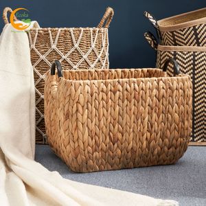 16" X 12" X 13" Hand-Woven <b>Rectangle</b> Water Hyacinth Eco-Friendly Multifunction Clothing <b>Storage</b> <b>Baskets</b> Modern Bathroom New - Product Image 4