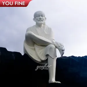 Intagliato a mano di Grandi Dimensioni di Marmo Shirdi Sai Baba Statua