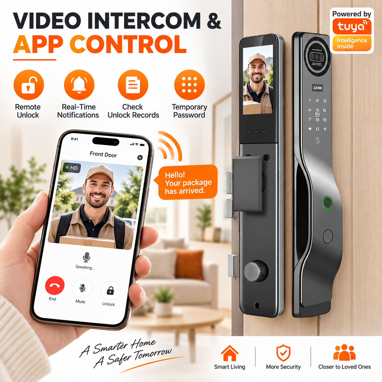 Tuya WiFi Smart Security Camera Lock 3D Face Fingerprint Recognition IP65 Waterproof Aluminum Wood Doors Supports 22 Memory Card · image 7