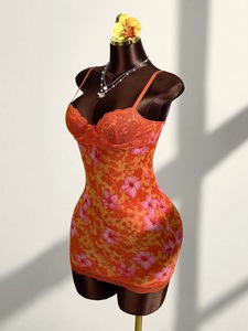 C0012 Retro Fashion Slim Fit <strong>Leopard</strong> <strong>Print</strong> Deep V Lace Patchwork Suspender Sexy <strong>Dress</strong> for Women - Product Image 3