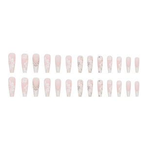 Nouvelle Tendance : Faux Ongles Français en ABS, Longs, Forme Ballerine/Cercueil, Strass de Luxe, à Coller, avec Fleurs - Product Image 4