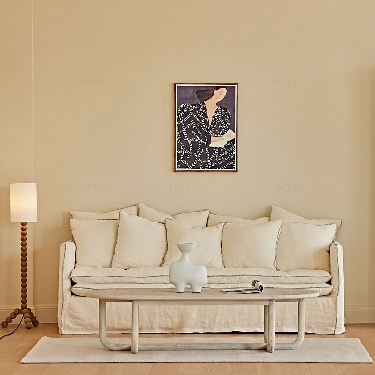 Mesa de centro de madera para sala de estar Wabi Sabi de lujo de pino blanco reciclado, muebles franceses naturales para sala de estar