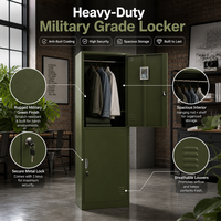 Armoire de rangement métallique à 2 niveaux vert armée, démontable, avec 2 portes et miroir, pour vestiaire du personnel - Vente en gros usine
