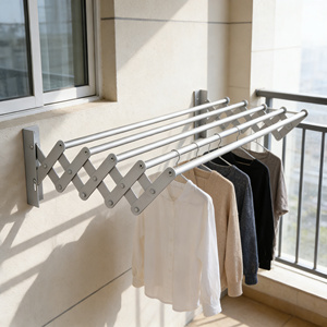 Séchoir à <span class=keywords><strong>linge</strong></span> mural rétractable de 60 cm en aluminium, pliable, gain de place, <span class=keywords><strong>barre</strong></span> à serviettes accordéon - Product Image 2