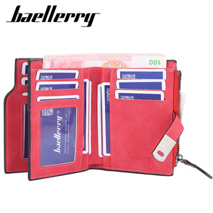 กระเป๋าสตางค์สั้นผู้หญิง Baellerry หนัง PU พับสองตอน มีซิป ใส่บัตรได้หลากหลาย สีแดง - Product Image 2