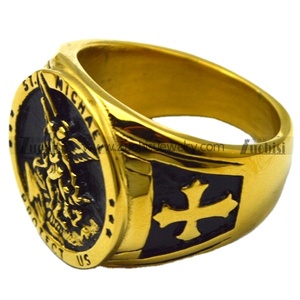 ロイヤルゴールドメッキ バトルエンジェル ミカエル 聖ミカエル 保護の印 シグネットリング クロス付き - Product Image 4