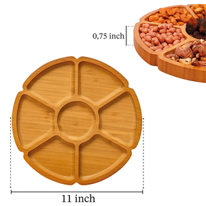 Assiette ronde en bambou pour fête, assiette à dîner, assiette à 7 compartiments, assiette ronde pour noix, bonbons, fruits, en-cas, <span class=keywords><strong>plateau</strong></span> de service alimentaire avec séparateurs - Product Image 2