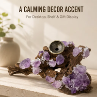 Vente en gros magnifique support en forme de grappe de cristal d'améthyste sphère de pierres précieuses de guérison naturelle avec support en bois poli de style Feng Shui