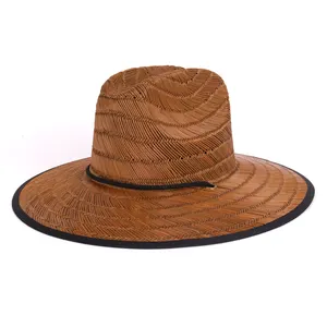 Cappelli di paglia naturale da pesca con parasole estivo a tesa larga con stampa di design inferiore personalizzato all'ingrosso
