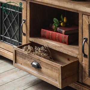 Mueble de TV de madera maciza estilo americano con puertas y cajones, mueble de almacenamiento retro industrial para sala de estar - Product Image 3