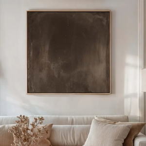 Pintura al Óleo sobre Lienzo Minimalista en Tonos Tierra, Estilo Wabi-Sabi, Color Marrón Oscuro, Pintada a Mano por B&C ART, Arte de Pared de Guangdong - Product Image 1