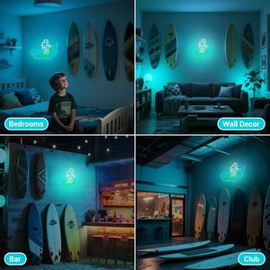 Enseigne au néon surfeur surf lumière LED décoration murale LED lumière de sport alimenté luminosité réglable interrupteur chambre décor cadeaux adolescents enfants - Product Image 5
