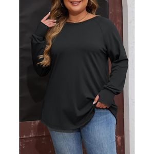 Tunique à manches longues pour femmes, taille plus, col rond, coupe ample, vêtements de détente basiques, tissu jersey - Product Image 2