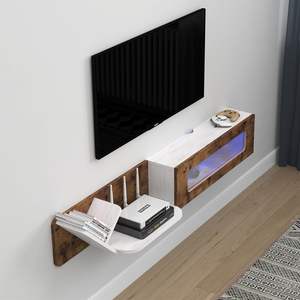 Moderno rustico flottante <span class=keywords><strong>TV</strong></span> Stand luci <span class=keywords><strong>LED</strong></span> <span class=keywords><strong>pannello</strong></span> di legno <span class=keywords><strong>con</strong></span> vetro <span class=keywords><strong>porta</strong></span> di stoccaggio per <span class=keywords><strong>TV</strong></span> proiettore per soggiorno - Product Image 6