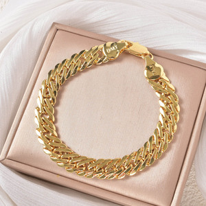 Chaîne cubaine géométrique unisexe en cuivre véritable, large, plate, dentelée, élégante, intemporelle, multicouche, brillante, durable, lisse, délicate, de qualité supérieure, robuste pour homme - Product Image 1