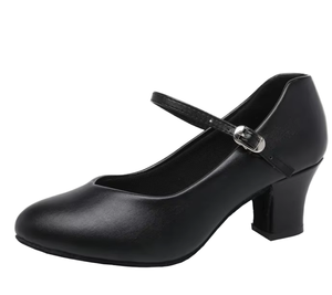Zapatos de Baile Latino de Salón para Mujer, Negros, de PU, con Correa Mary Jane y Tacón Medio - Product Image 1