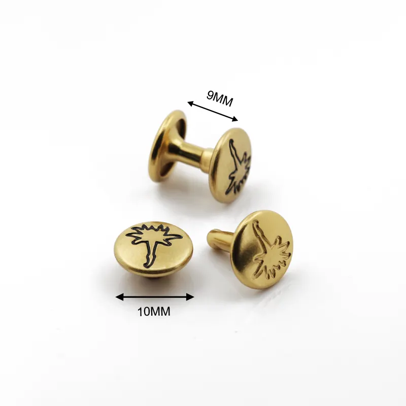 Fashion 9 Mm Brass Custom Engraved Logo Metal Double Round Head Rivet For Leather
