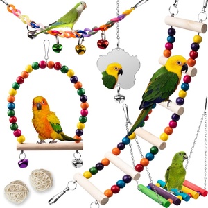 7 Pièces Jouets et Accessoires en Bois pour Oiseaux : Perroquets, Petits Conures, Cockatiels - Perchoirs, Balançoires, Échelles, Balançoires d'escalade 18' - Product Image 1