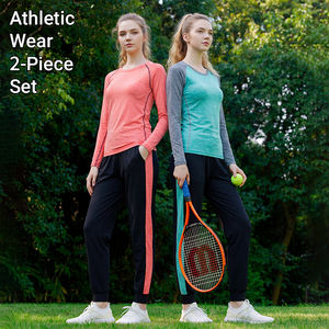 Toptan Özel Kadın Yetişkin 2 Parça Bahar Renk Bloklu Spor Takımı Uzun Kollu Yoga Koşu Fitness Polyester Spandeks - Product Image 1