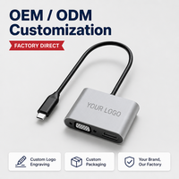 Hub USB-C 4-en-1 VGA + HDTV 4K30Hz Double Écran 1080P Projecteur PD100W USB3.0 5Gbps Aluminium pour MacBook Windows Réunions de Bureau