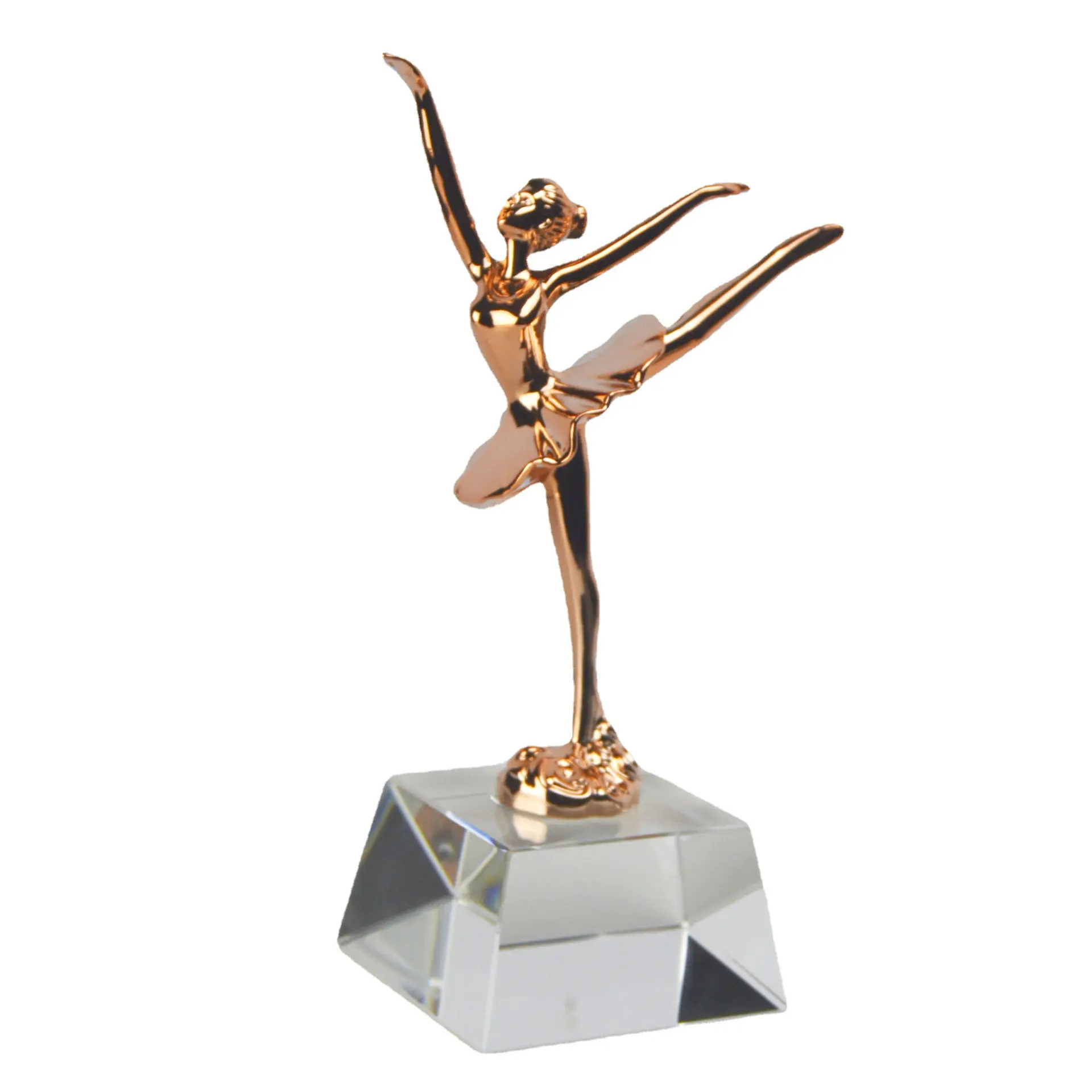 Piala ornamen balerina kerajinan kristal kaca emas ukiran kustom penghargaan binaraga Piala dansa logam dengan basis 3D untuk hadiah