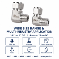 Stainless Steel Male Elbow Connector 90Degree 316 Double Ferrule Tube Fitting for Instrumentation Hydraulic System