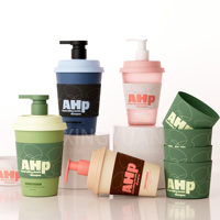 XINGYUAN Flacon pompe en plastique personnalisable en forme de tasse, rechargeable et vide, pour shampoing, après-shampoing et gel douche