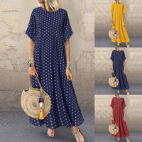 Robe longue élégante de bureau pour femmes grande taille à pois, taille empire, volants, ODM
