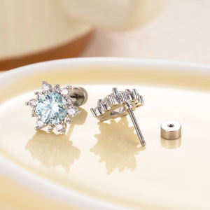 Copper CZ Snowflake <b>Piercing</b> <b>Earrings</b> | 8-Prong Starburst Studs with Stainless Steel Barbell | Interchangeable Double Thread - Product Image 3