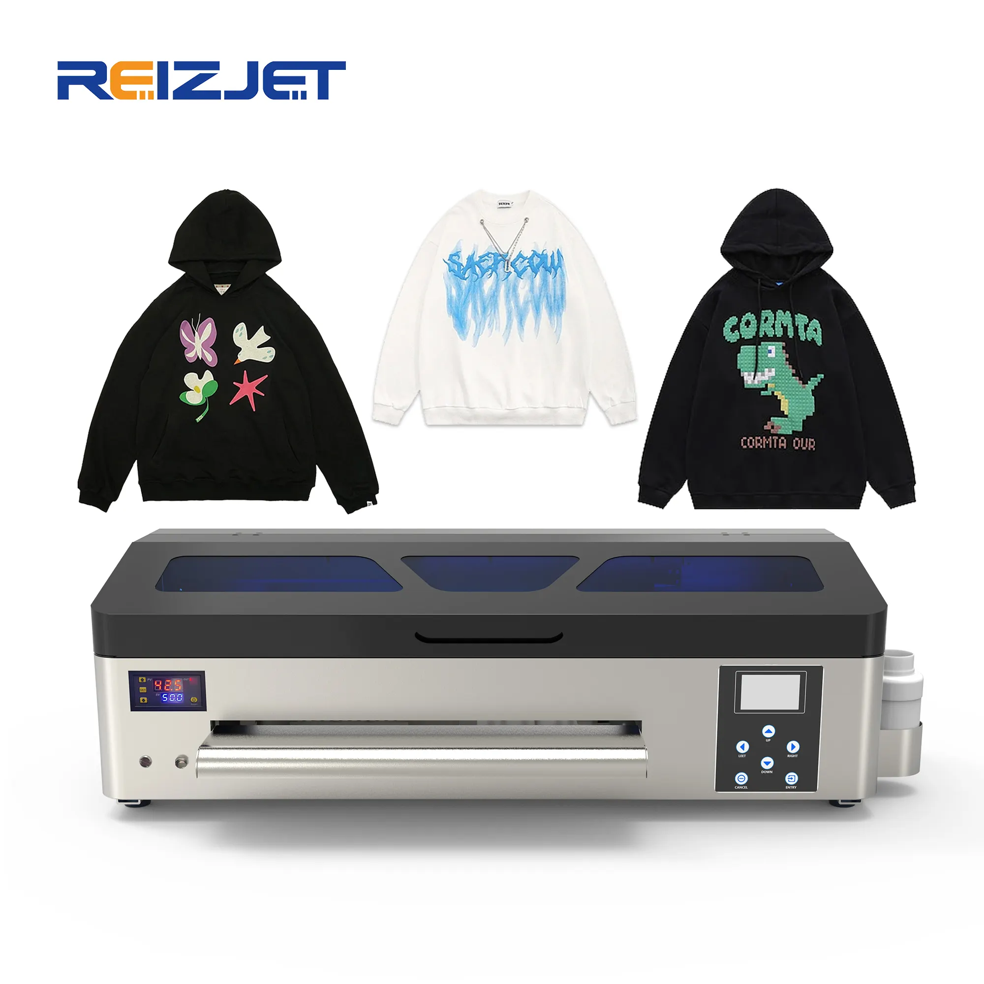 T-shirt Reizjet digitale automatica A3 da 17 pollici a getto d'inchiostro t-shirt stampante Dtf per piccole imprese idee t-shirt