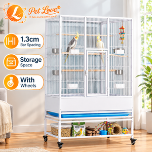 Jaula individual encriptada para pájaros con alambre, estante de almacenamiento y ruedas para loros y palomas de varios tamaños, para vuelo libre - Product Image 1