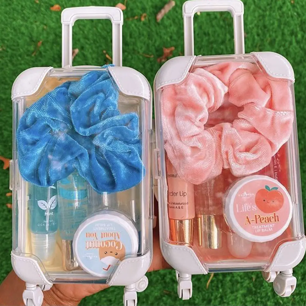 2023 hot selling press on nail and lash packaging box pull out lash boxes combo with lipgloss mini vintage suitcase gift box