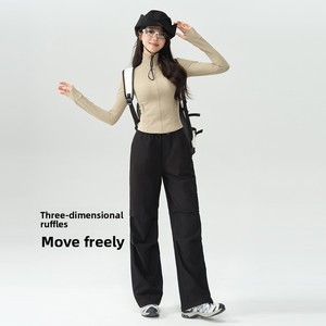 Pantalones de mujer de cintura alta, estilo parachute americano, con efecto arrugado, de pierna ancha, cortavientos, para senderismo y uso casual al aire libre, nueva colección Primavera Otoño 2025 - Product Image 2