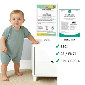 ชุดเอี๊ยมเด็กอ่อนแขนสั้นผ้าฝ้ายออร์แกนิคแบบซ่อนกระดุมสำหรับฤดูร้อน ขายส่ง - Product Image 2